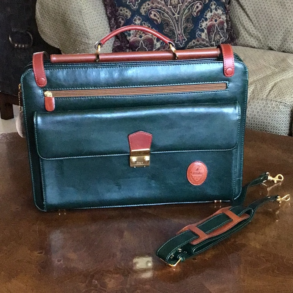 Ottobre Collection green and tan briefcase